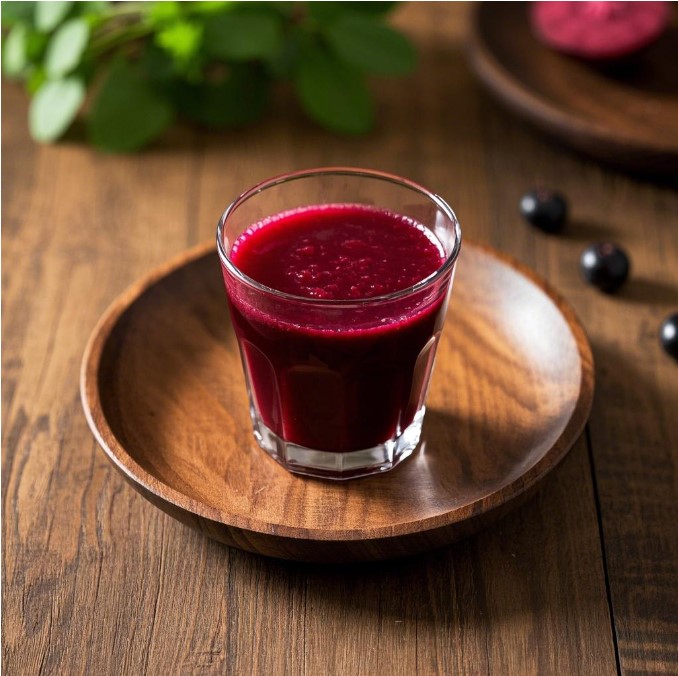 Fresh beetroot and aronia juice in a glass